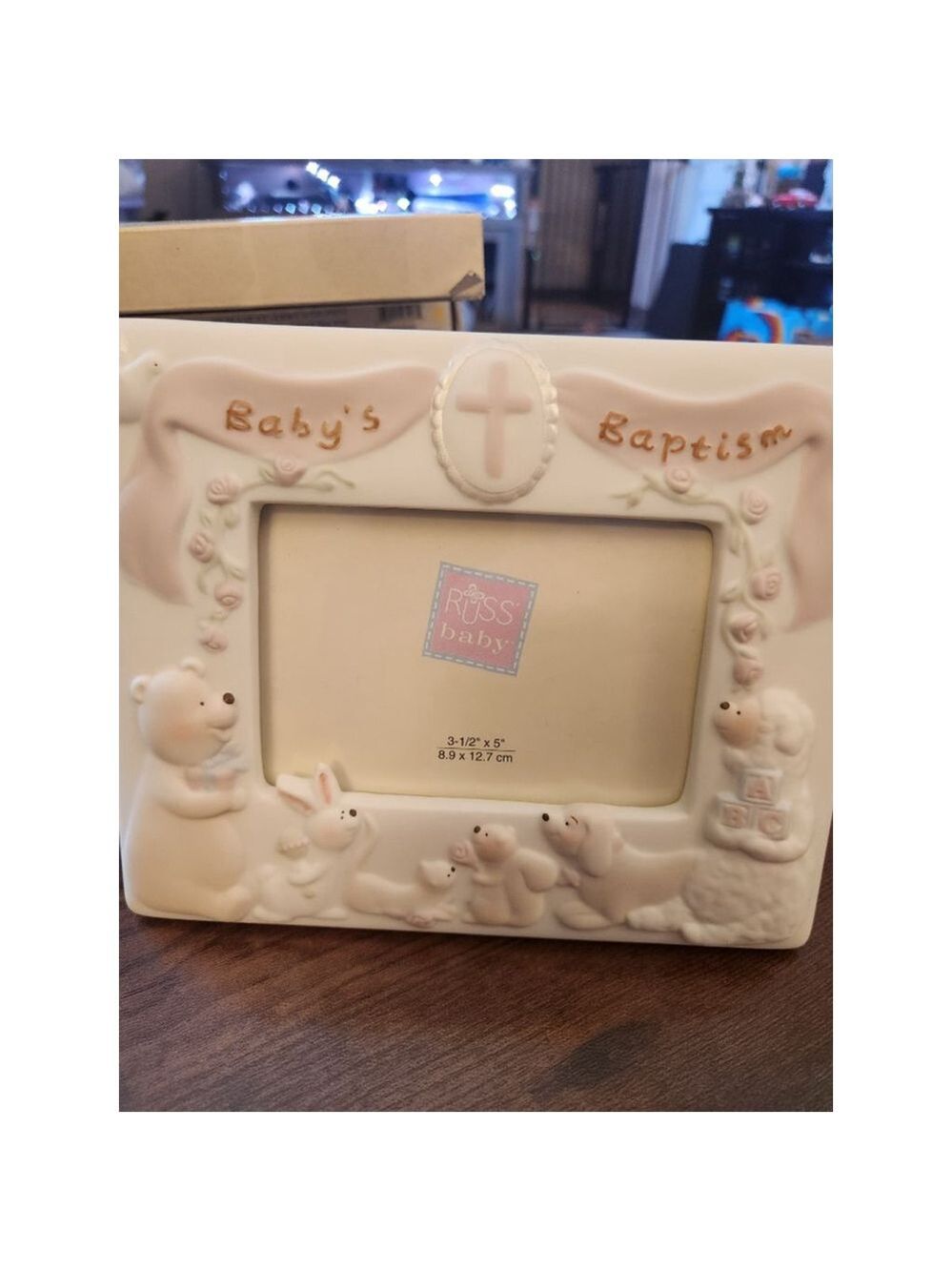 Russ Berrie Baby White Pink Baptism Picture Frame